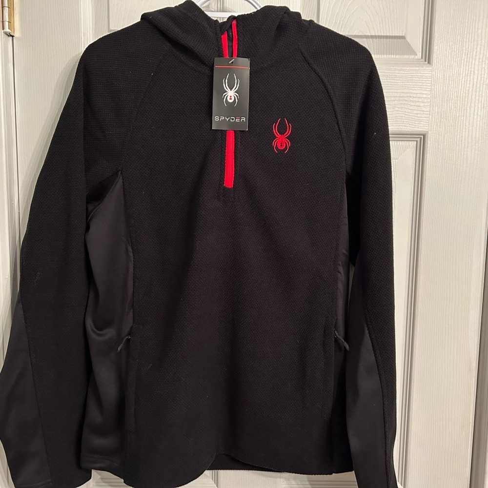 Spyder NWT black and red jacket half zip hooded jacket